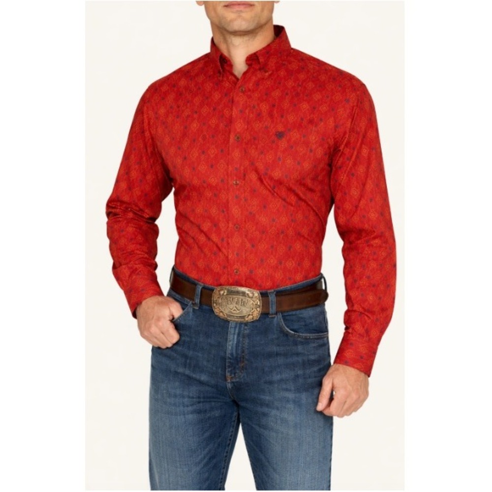 Ariat Men's Red Parsons Print Long Sleeve‎ Button-Down Western Shirt Size L NWT